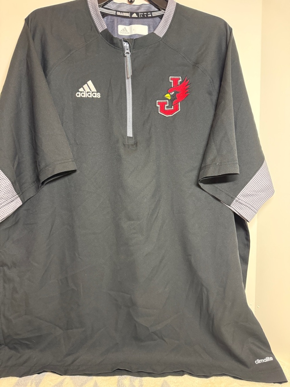 Adidas Black Short-Sleeve Quarter-Zip with William Jewel Cardinal Sz LG